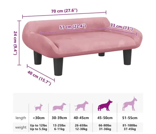 Gulta Suņiem, Rozā, 70X40X24 Cm, Samts Vidaxl