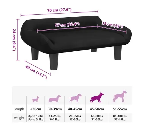 Gulta Suņiem, Melna, 70X40X24 Cm, Samts Vidaxl