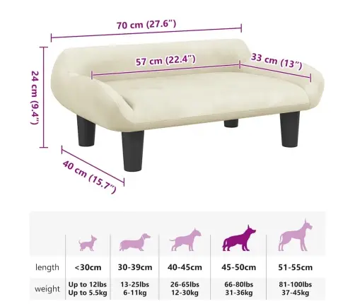 Lova Šunims, Kreminės Spalvos, 70X40X24cm Aksomas