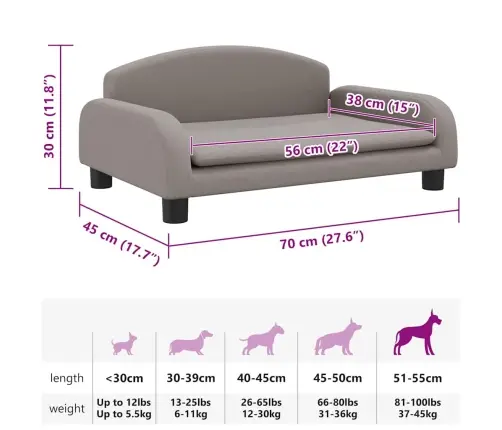 Gulta Suņiem, Pelēkbrūna, 70X45X30 Cm, Audums Vidaxl