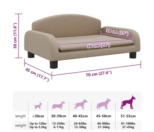 Gulta Suņiem, Kapučīno, 70X45X30 Cm, Mākslīgā Āda Vidaxl