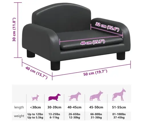 Gulta Suņiem, Melna, 50X40X30 Cm, Mākslīgā Āda Vidaxl