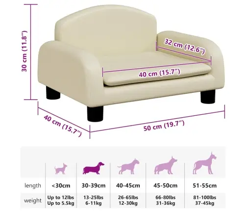 Gulta Suņiem, Krēmkrāsas, 50X40X30 Cm, Mākslīgā Āda Vidaxl