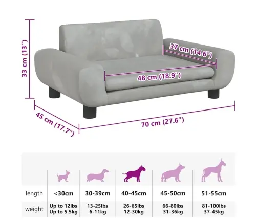 Lova Šunims, Šviesiai Pilkos Spalvos, 70X45X33cm Aksomas