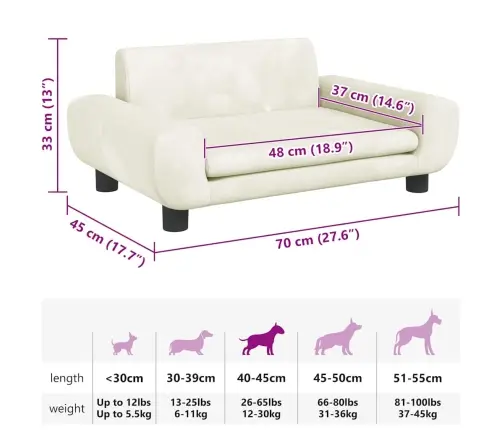 Gulta Suņiem, Krēmkrāsas, 70X45X33 Cm, Samts Vidaxl