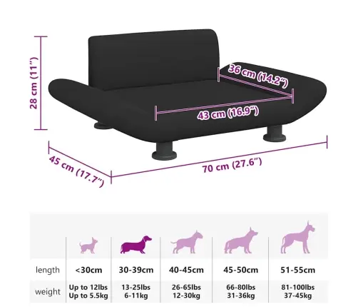 Lova Šunims, Juodos Spalvos, 70X45X28 cm Audinys