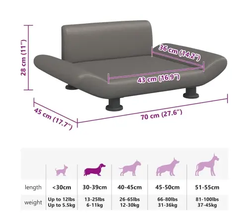 Gulta Suņiem, Pelēka, 70X45X28 Cm, Mākslīgā Āda Vidaxl