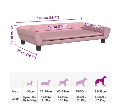 Lova Šunims, Rožinės Spalvos, 100X50X21cm Aksomas