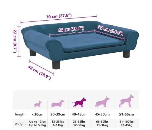 Päevavoodi, Sinine, 70 X 48 X 22 cm Samet