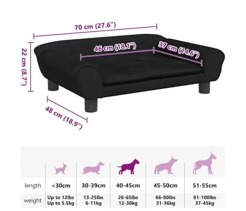 Päevavoodi, Must, 70 X 48 X 22 cm Samet