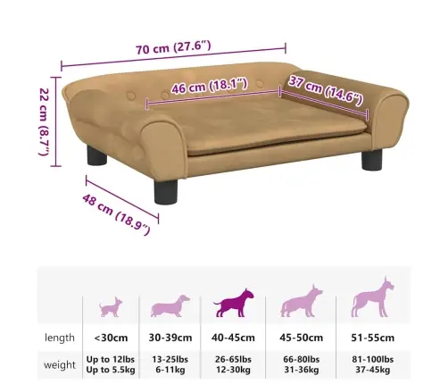 Koeravoodi, Pruun, 70 X 48 X 22 cm Samet