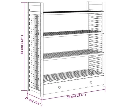 Apavu Plaukts Ar Atvilktni, 70X27X81 Cm, Valrieksta Masīvkoks Vidaxl