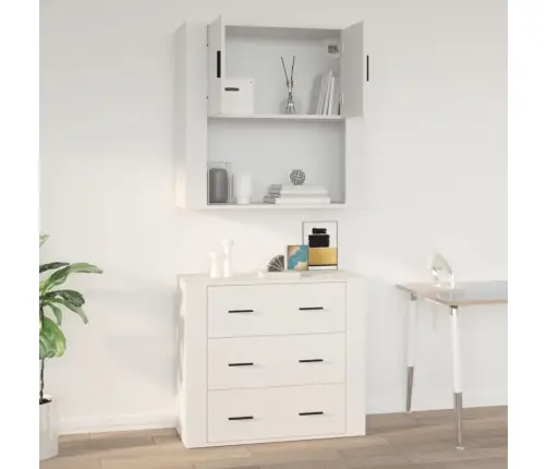 Sienas Plaukts, Balts, 80X33X80 Cm, Inženierijas Koks Vidaxl