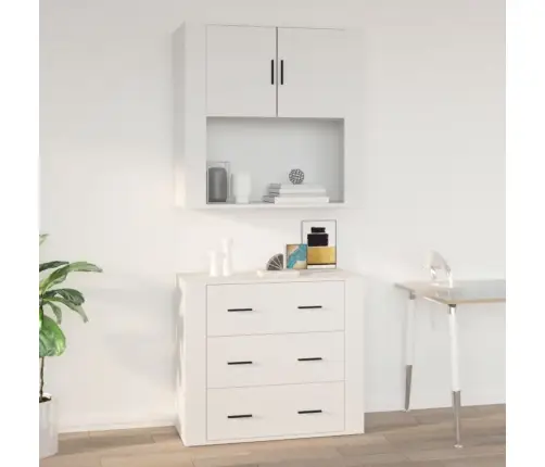 Sienas Plaukts, Balts, 80X33X80 Cm, Inženierijas Koks Vidaxl