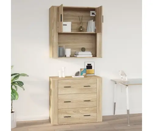 Sienas Plaukts, Ozola Krāsa, 80X33X80 Cm, Inženierijas Koks Vidaxl