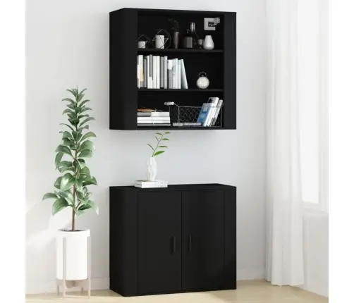 Sienas Plaukts, Melns, 80X33X80 Cm, Inženierijas Koks Vidaxl