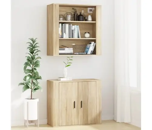 Sienas Plaukts, Ozola Krāsa, 80X33X80 Cm, Inženierijas Koks Vidaxl