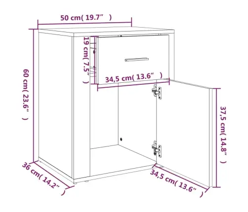 Naktsskapītis, Ozolkoka Krāsa, 50X36X60 Cm, Inženierijas Koks Vidaxl