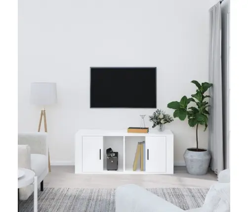 Televizoriaus Spintelė, Balta, 100X35X40cm Mediena, Blizgi