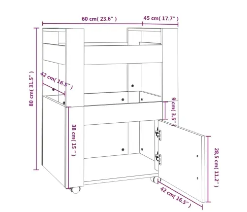 Virtuves Ratiņi, Ozolkoka Krāsa, 60X45X80 Cm, Inženierijas Koks Vidaxl
