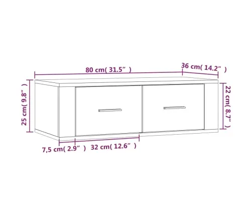 Pakabinama Tv Spintelė, Pilka Ąžuolo, 80X36X25cm Mediena