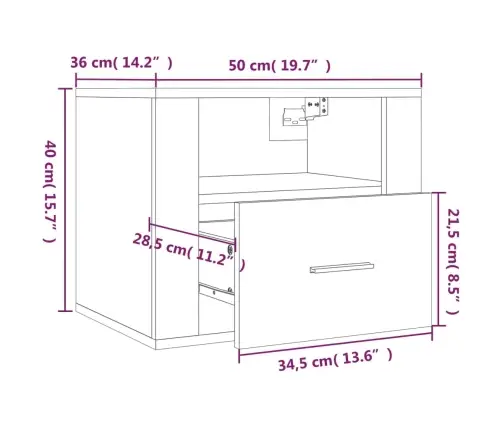 Sienas Naktsskapītis, Ozolkoka Krāsa, 50X36X40 Cm Vidaxl