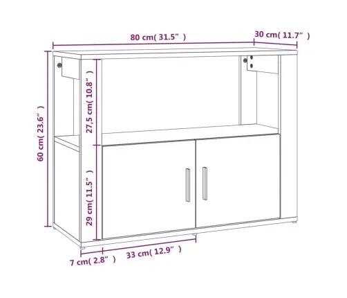 Kumode, Betona Pelēka, 80X30X60 Cm, Inženierijas Koks Vidaxl