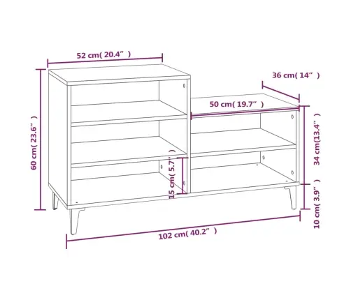 Spintelė Batams, Ąžuolo Spalvos, 102X36X60cm Apdirbta Mediena