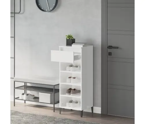 Apavu Plaukts, Spīdīgi Balts, 40X36X105 Cm, Inženierijas Koks Vidaxl