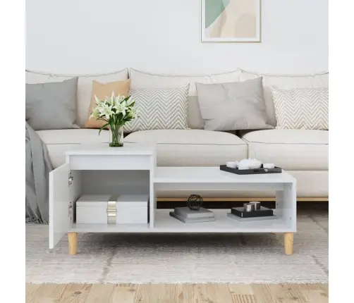 Kafijas Galdiņš, Spīdīgi Balts, 100X50X45 Cm, Inženierijas Koks Vidaxl