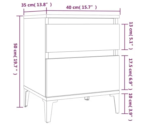 Naktsskapīši, 2 Gab., Pelēka Ozolkoka Krāsa, 40X35X50 Cm Vidaxl