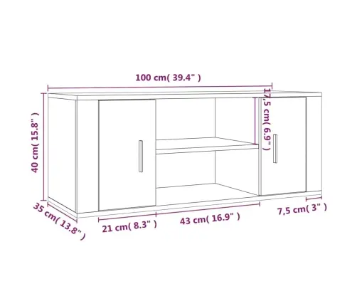 Tv Skapītis, Ozolkoka Krāsa, 100X35X40 Cm, Inženierijas Koks Vidaxl