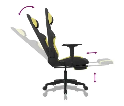 Datorspēļu Krēsls Ar Kāju Balstu, Melns Un Gaiši Zaļš Audums Vidaxl