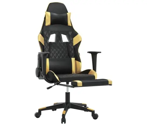 Datorkrēsls Ar Kāju Balstu, Melna Un Zeltaina Mākslīgā Āda Vidaxl