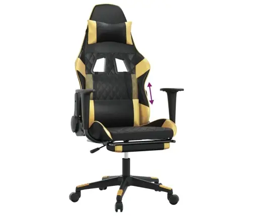 Datorkrēsls Ar Kāju Balstu, Melna Un Zeltaina Mākslīgā Āda Vidaxl