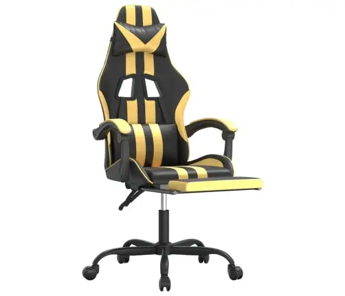 Datorkrēsls Ar Kāju Balstu, Melna Un Zeltaina Mākslīgā Āda Vidaxl