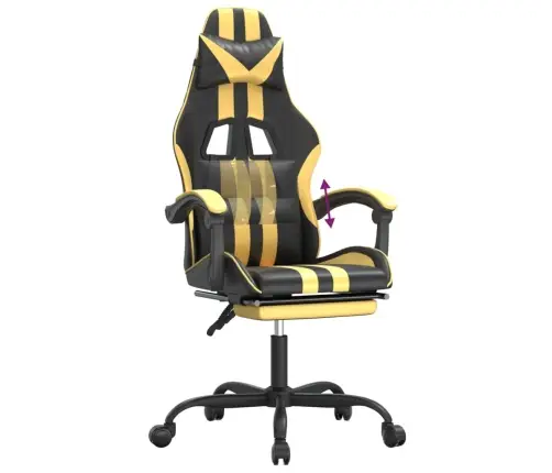 Datorkrēsls Ar Kāju Balstu, Melna Un Zeltaina Mākslīgā Āda Vidaxl