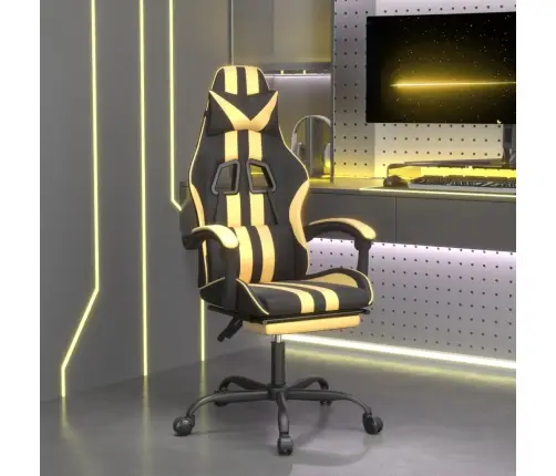 Datorkrēsls Ar Kāju Balstu, Melna Un Zeltaina Mākslīgā Āda Vidaxl