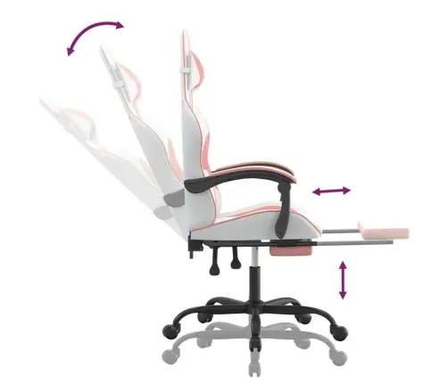 Datorspēļu Krēsls Ar Kāju Balstu, Balta Un Rozā Mākslīgā Āda Vidaxl