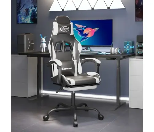 Datorspēļu Krēsls Ar Kāju Balstu, Melna Un Balta Mākslīgā Āda Vidaxl