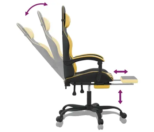 Datorkrēsls Ar Kāju Balstu, Melna Un Zeltaina Mākslīgā Āda Vidaxl