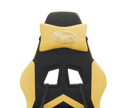 Datorkrēsls Ar Kāju Balstu, Melna Un Zeltaina Mākslīgā Āda Vidaxl