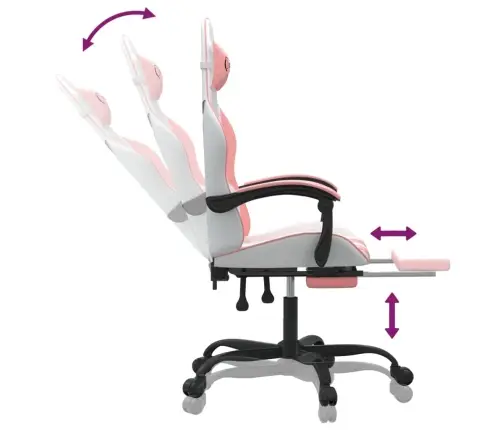 Datorspēļu Krēsls Ar Kāju Balstu, Balta Un Rozā Mākslīgā Āda Vidaxl