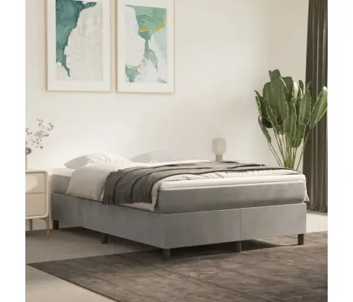 Gulta Bez Matrača, Gaiši Pelēks, 140X190 Cm, Samts Vidaxl