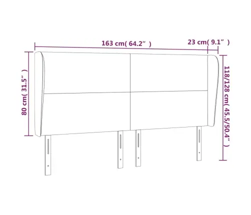 Galvgalis Ar Malām, 163X23X118/128 Cm, Melns Audums Vidaxl