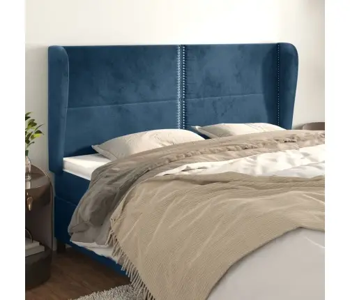 Galvgalis Ar Malām, 203X23X118/128 Cm, Tumši Zils Samts Vidaxl