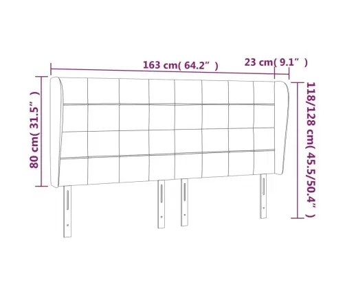 Galvgalis Ar Malām, 163X23X118/128 Cm, Krēmkrāsas Audums Vidaxl