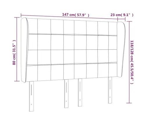 Galvūgalis Su Auselėmis, Pilkas, 147X23X118/128cm Aksomas