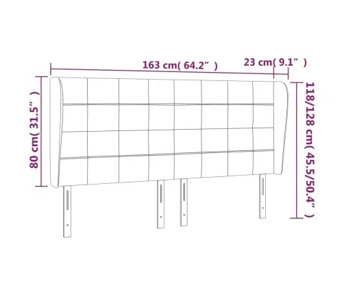 Galvgalis Ar Malām, 163X23X118/128 Cm, Gaiši Pelēks Samts Vidaxl