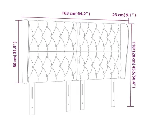 Galvgalis Ar Malām, 163X23X118/128 Cm, Pelēkbrūns Audums Vidaxl